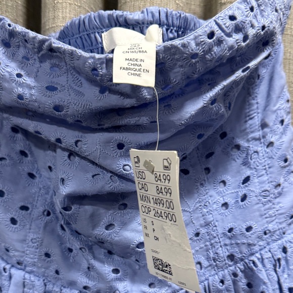 H&M Strapless Babydoll Midi Eyelet Dress in Soft Blue NWT S - Picture 4 of 9